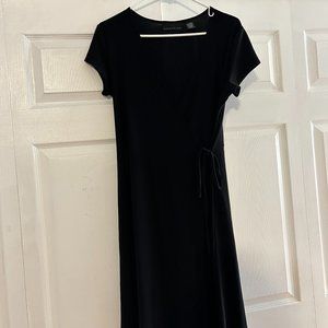 Attention Short-sleeve Black Wrap Dress, Size Small